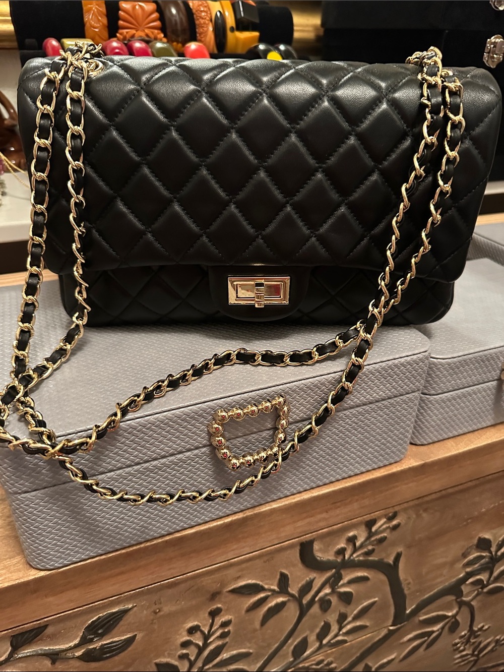 Classic Quilted Black Chain Shoulder Bag - similar to Chanel